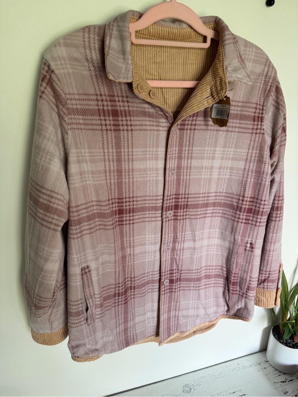 Corduroy Button-Front Reversible Shacket in Tan NWT - Picture 7 of 10